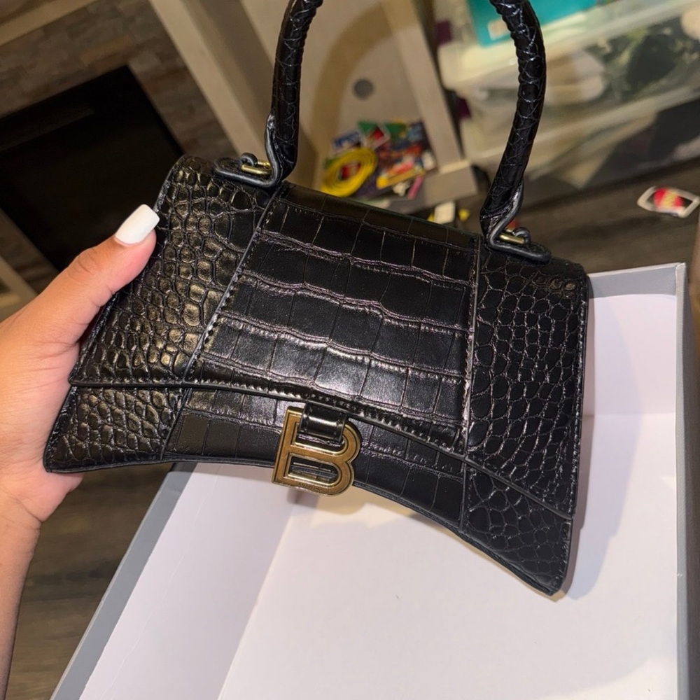 Balenciaga Black Croc-Embossed Mini Bag